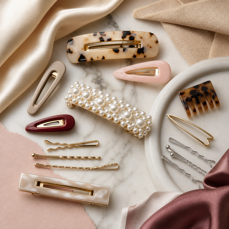 Swanollia Hair Clips collection with barrettes, snap clips, bobby pins, pearl hair clips, acetate clips and everyday hair accessories