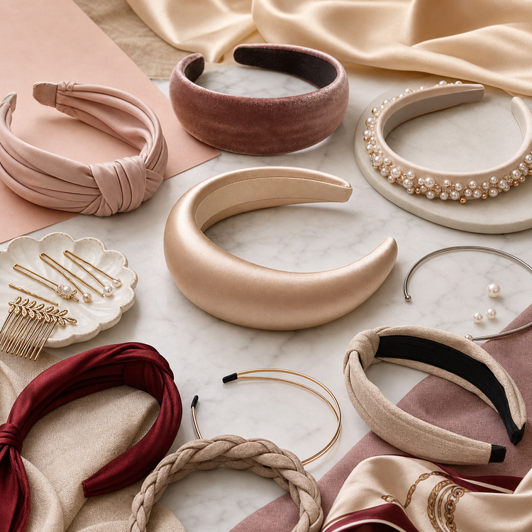 Swanollia Headbands collection with padded headbands, satin hair bands, velvet headbands, knotted bands and pearl-detail everyday hair accessories