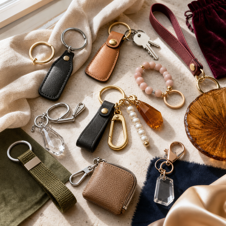 Swanollia Keychains collection with key rings, bag charms, wristlet keychains, pearl keychains, leather-look key fobs and everyday carry clips
