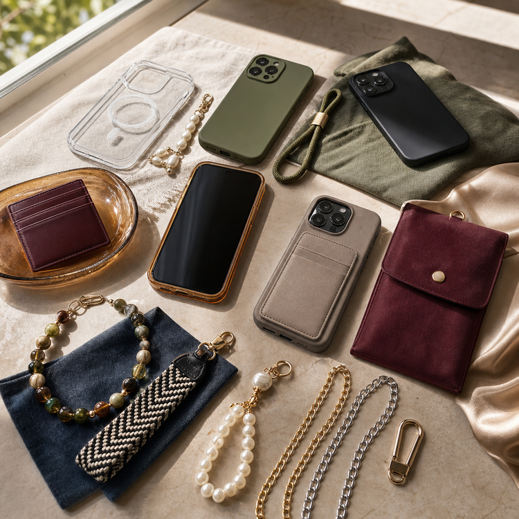 Swanollia Phone Accessories collection with phone cases, phone straps, charms, phone chains, wallets, card holder cases and everyday tech accessories