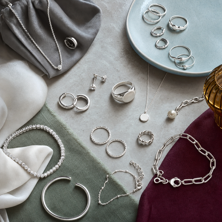 Swanollia 925 Silver Jewelry collection with sterling silver rings, earrings, necklaces, bracelets, anklets, chains and pearl accents