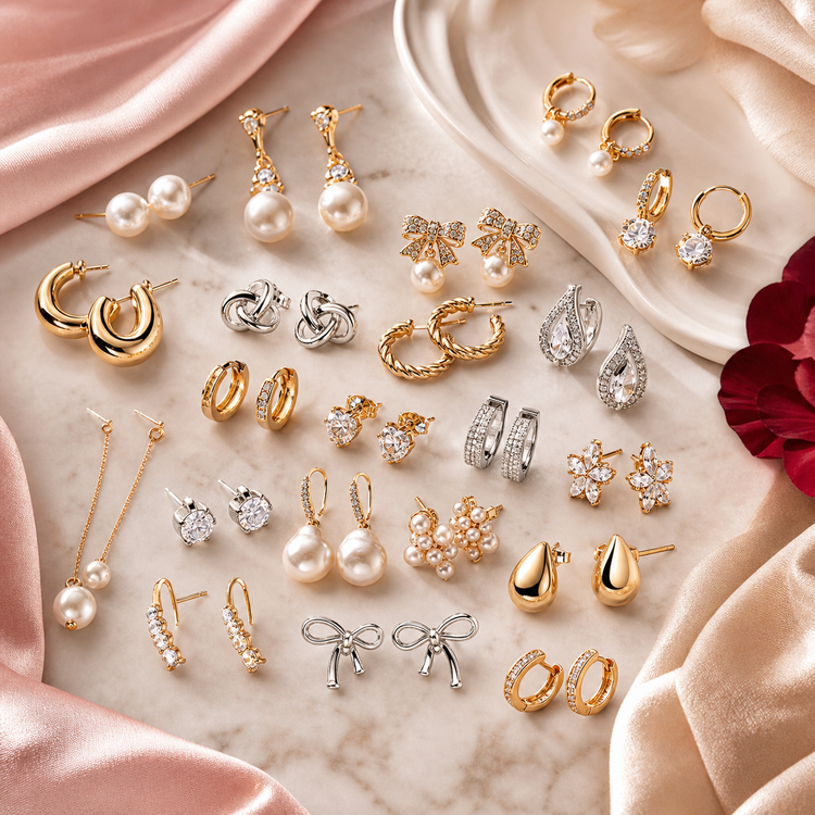 Swanollia earrings collection with pearl earrings, gold hoop earrings, silver-tone studs and elegant women’s jewelry