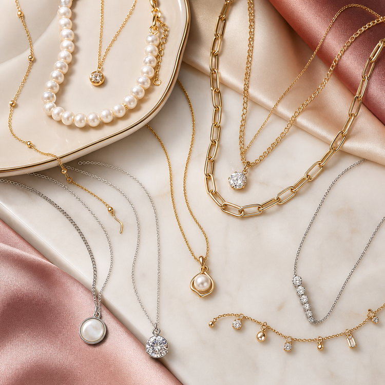 Swanollia necklaces collection with pearl necklaces, layered chains, gold-tone pendants and silver-tone women’s jewelry