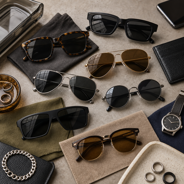 Swanollia Men’s Sunglasses collection with aviator sunglasses, square frames, rectangular sunglasses, round frames, tinted lenses and black, tortoise, silver and gold frames