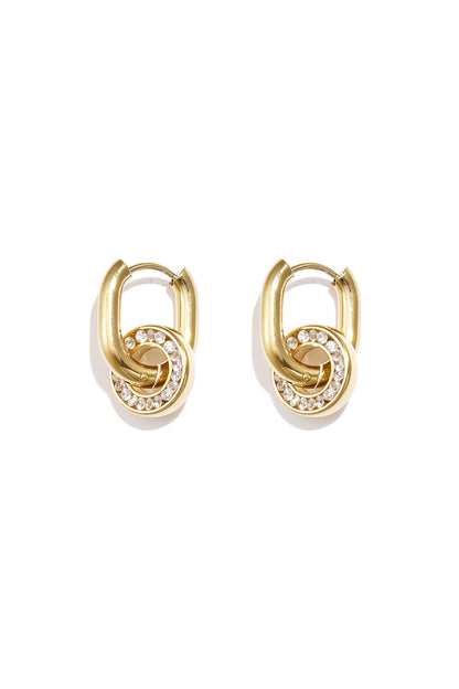 Silver zircon circle drop earrings close-up with polished minimalist silhouette