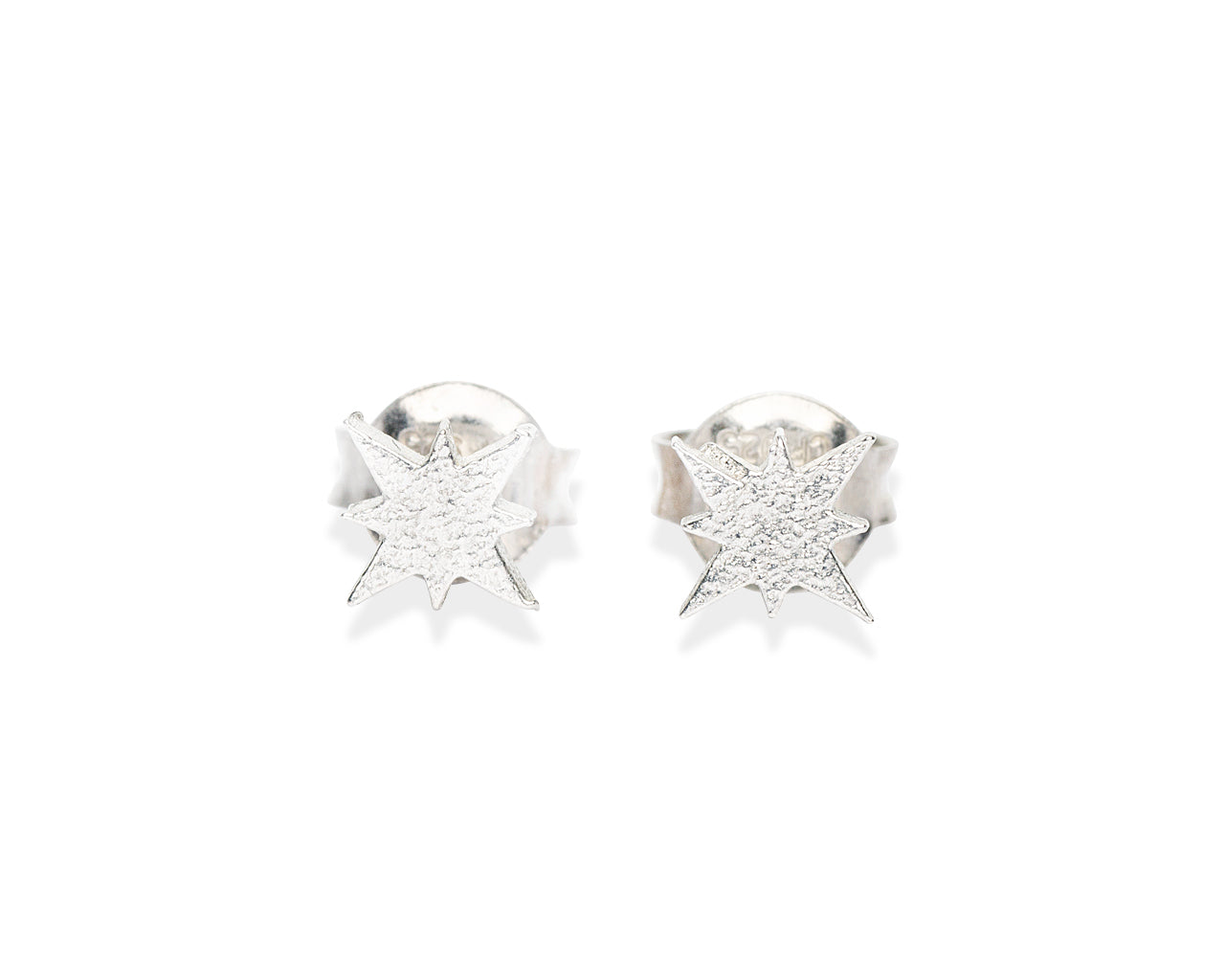 Morning star stud earrings in polished 925 silver with celestial shape