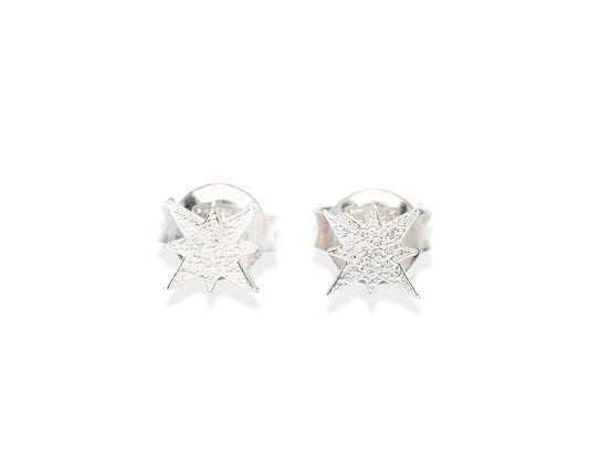Morning star stud earrings in polished 925 silver with celestial shape